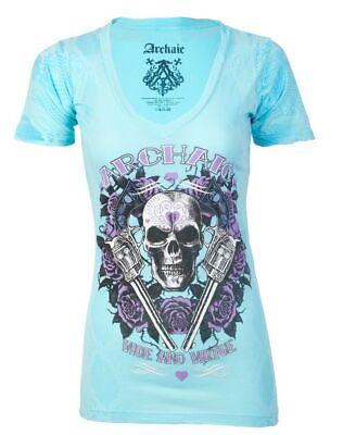 #ad ARCHAIC by AFFLICTION Womens T shirt Queen Lover Light Blue Slim Fit S XL $24.95