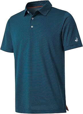 #ad Mens Golf Shirt Moisture Wicking Dry Fit Performance Sport Short Sleeve Striped $73.33