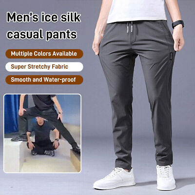 Menâ€˜s Fast Dry Stretch Pants Casual High Elastic Waist Business Classic Trousers $27.64