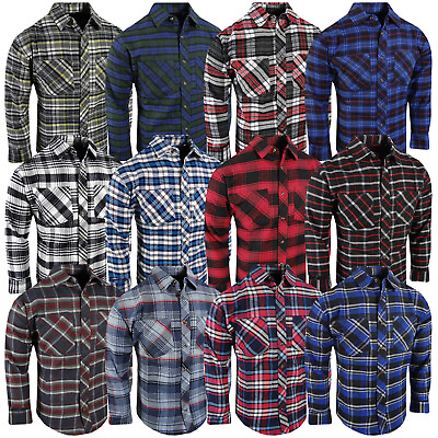 Plaid Flannel Mens Shirt Soft NEW Colors Double Chest Pocket Button Up Western b $15.95