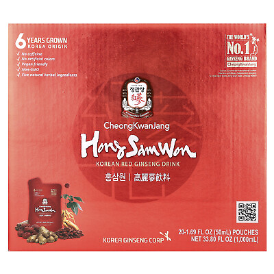 Hong Sam Won Korean Red Ginseng Drink 20 Pouches 1.69 fl oz 50 ml Each $22.29