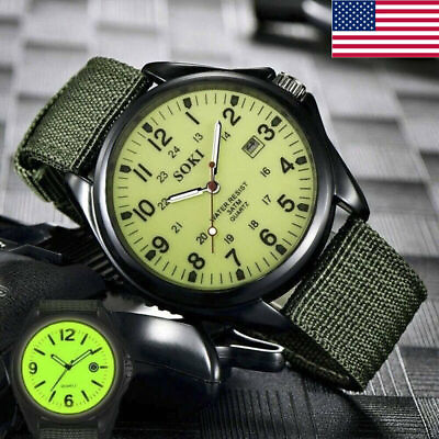 #ad Men Military Army Mens Date Canvas Strap Analog Quartz Sport Wrist Watch Gifts $5.09