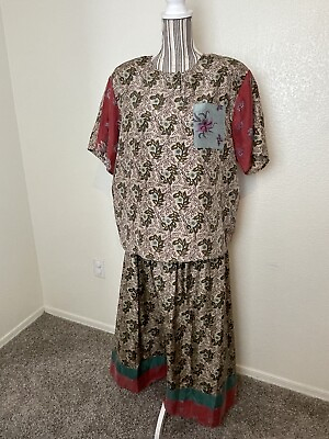 #ad Vintage Carole Little Womens 14 Silk Boho 2 Piece Set Blouse Skirt Floral $49.99