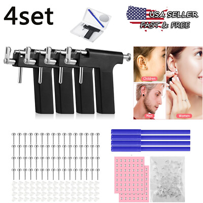 4 Set Professional Ear Piercing Gun Kit Piercing Tool Body Nose Navel Lip $19.99