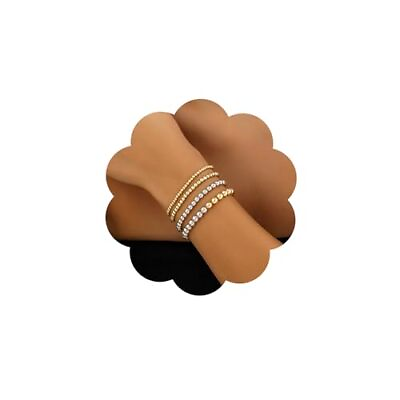 #ad 4pcs Boho Gold Silver Beaded Bracelets Set for Women Dainty Stretch Elastic S... $18.62