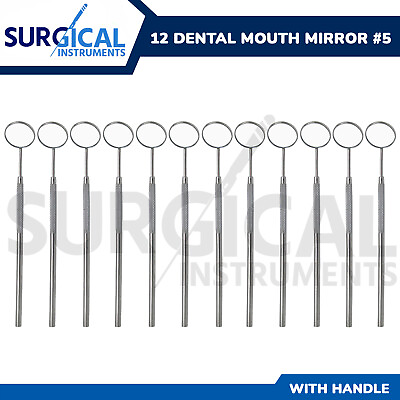 #ad 12 Pcs Dental Mouth Mirror #5 w Handle Dental Instruments Stainless German Grade $12.99