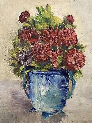 #ad Beautiful Painting Oil Cardboard Flowers Flower Post Impressionist to Identify $196.41