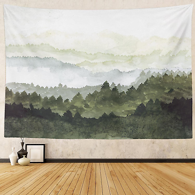 #ad Misty Mountain Tapestry Wall Hanging Foggy Forest Tree Nature Landscape Tapestri $23.23