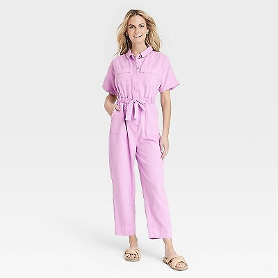 Women#x27;s Short Sleeve Button Front Boilersuit Universal Thread $19.99