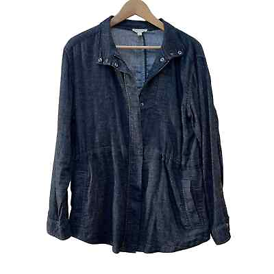 #ad Eileen Fisher Zip Front Black Yarn Dyed Linen Blend Jacket Women#x27;s Large $298 $54.95