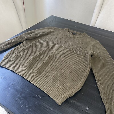#ad J.Crew Mens Large Cable Knit Crew Neck Green Pullover Sweater Wool Blend $19.99
