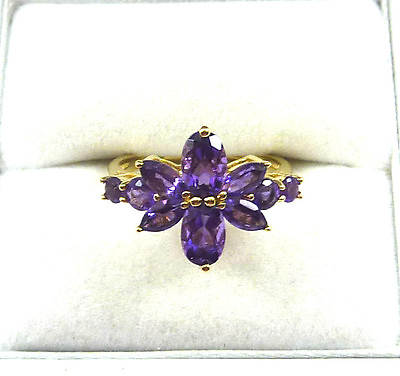 #ad 1.95 ct Natural Amethyst Solid 10k Solid Yellow Gold Cluster Ring Size 6 3 4 AU $280.00