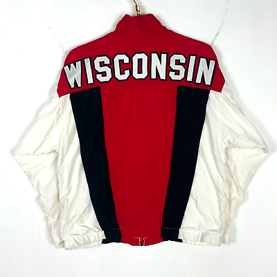 #ad Vintage Nike Wisconisn Badgers Windbreaker Jacket Extra Large Red Full Zip Lined $55.24