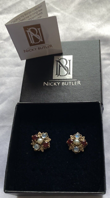 #ad Nicky Butler Garnet Moonstone Pearl Stud Earrings in Bronze posts amp; clasps $49.99