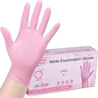 #ad Pink Nitrile Disposable Cleaning Gloves Esthetician Nail Tech Hair Dye amp; Stylist $10.99