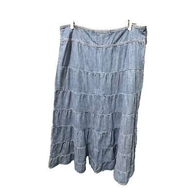 #ad Live A Little Womens Blue Tiered Denim Chambray Midi Skirt 14 Peasant Boho Vtg $24.88