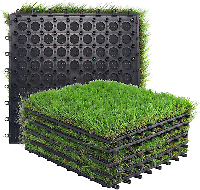 Artificial Grass Turf Tile Interlocking Self Draining Mat 1X1 Ft 1.5 in Pile H #ad $47.88
