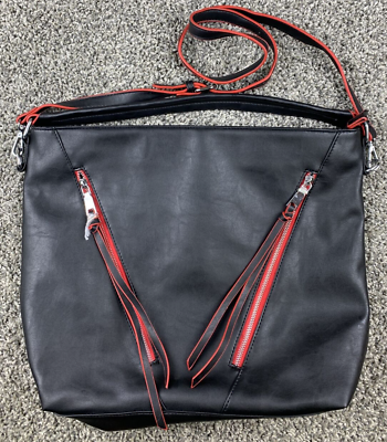 #ad Olivia Miller Handbag Collection PU Purse Womens Large Black Red Zippers Bag* $11.84