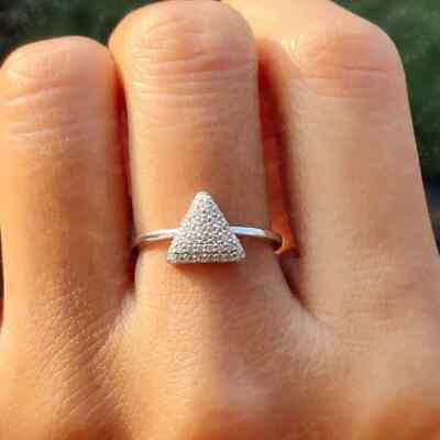 #ad 2Ct Round Cut Real Moissanite Women Triangle Wedding Ring 14K White Gold Plated $137.69