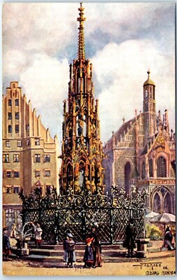 #ad Postcard Fountain and Frauenkirche Nürnberg Germany $3.46
