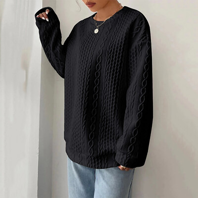 #ad Womens Casual Loose Solid Long Sleeve Crew Neck Sweatshirt Jumper Tops Pullovers $26.18