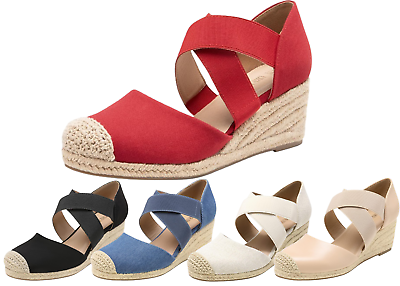 #ad Women Espadrilles Dress Shoes Close Toe Elastic Ankle Strap Wedge Sandals $28.59