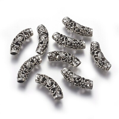 #ad 10pcs Tibetan Silver Alloy Tube Large Hole Beads Curved Metal Spacer 24.5x9mm $7.28