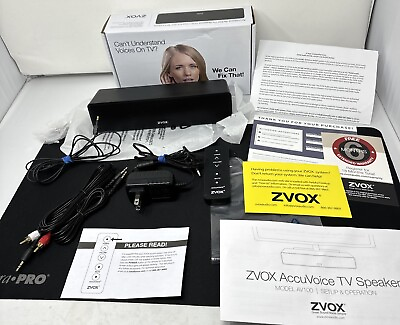 ZVOX AccuVoice AV100 Soundbar TV SPEAKER Complete w Remote Charger Manual WORKS $54.95