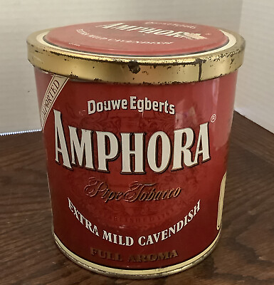 Vintage Amphora Douwe Egberts Holland Pipe Tobacco Tin Red Large Can Container $11.97