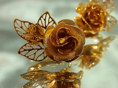 #ad Super Sweet Darling Gold Tone Rose Flower Vintage 70#x27;s Clip Earrings 601j3 $17.99