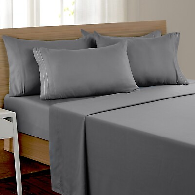 #ad 6 Pcs Bed Sheet Set Soft Deep Pocket Microfiber Hotel Collection Bedding Sheets $23.03