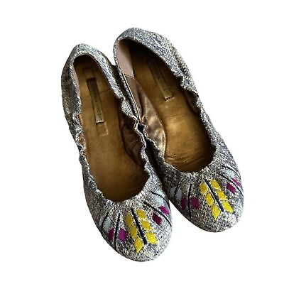 #ad Cynthia Vincent Leather Snake Print Aztec Embroidered Ballerina Flats Size 7.5 $25.00