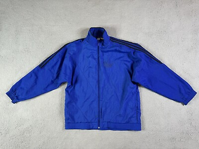 Vintage Adidas Jacket Mens Medium Blue Windbreaker Zip Trefoil Stripes Spell Out #ad $30.00