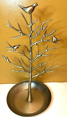 #ad Metal Jewelry Holder Ring Bracelets Necklace Shaped like a Tree with Birds 12quot;H $13.49