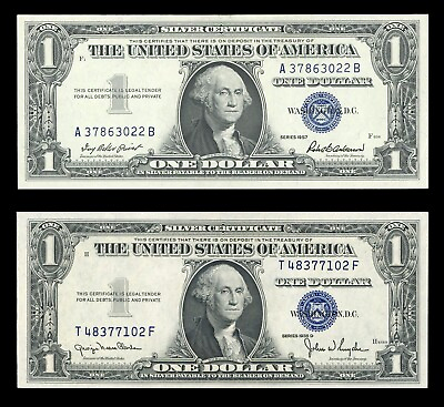 Set of 2 Silver certificates Series 1957 amp; 1935 Blue seal Old Money Crisp XF AU $16.99