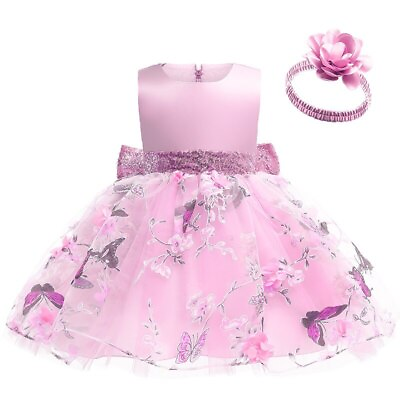 #ad Butterfly Print Mesh Girl Dress for Princess Dress 3 Dimensional Flower Headband $34.18
