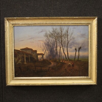#ad Framework painting antique oil on canvas 19th century frame landscape character $2400.00