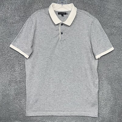 #ad Banana Republic Men#x27;s Size M Gray Polo Shirt Luxury Touch Cream Accent Collar $13.87