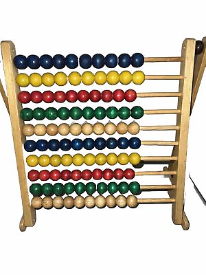 #ad Wooden Abacus Math Numbers Counting 100 Beads Colors Educational 14X15 $28.00