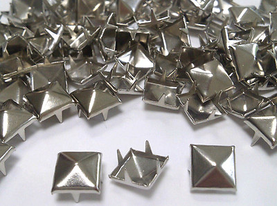 #ad CraftbuddyUS 100pcs 10mm Silver Square Pyramid Prong Studs DIY Craft Shoe Bag $8.00