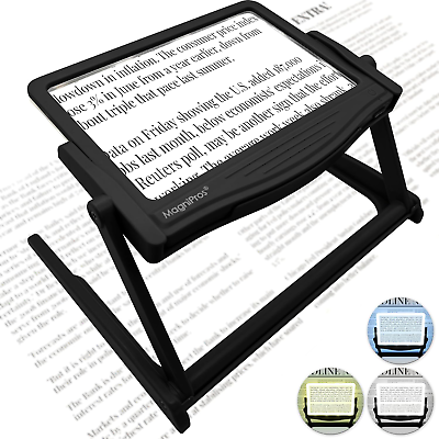 #ad MagniPros 5X Large LED Hands Free Full Page Magnifying Glass Detachable Stand $39.00