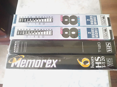 #ad Lot of 4 NEW SEALED BLANK VHS Tapes 2 T160 Marketed By Walmart Memorex amp; Ampex $6.79