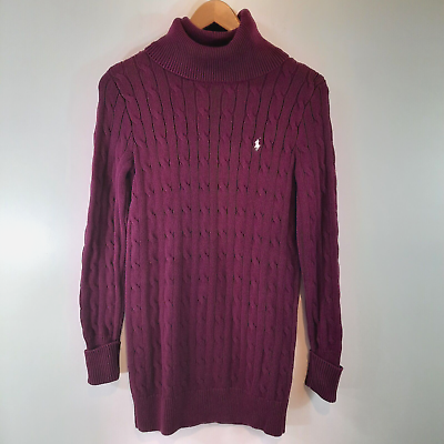 #ad Ralph Lauren Sport Cable Knit Sweater Dress Small Turtleneck Purple Cotton $37.97