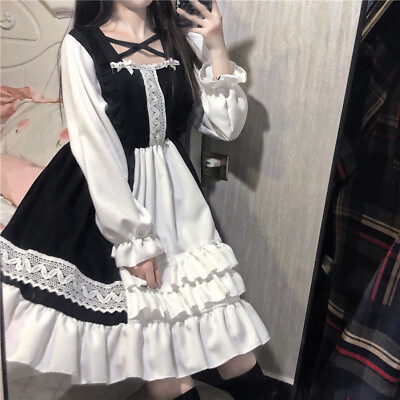 Cute Women Girls Dress Cosplay Lolita Costume Kawaii Ruffle Puff Sleeve Japanese $34.99