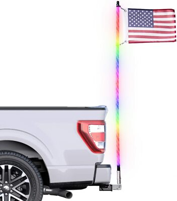 Truck Flag Swirl Pole 5#x27; Hitch Mount WaterproofRemote60 Functions LED Light $129.99