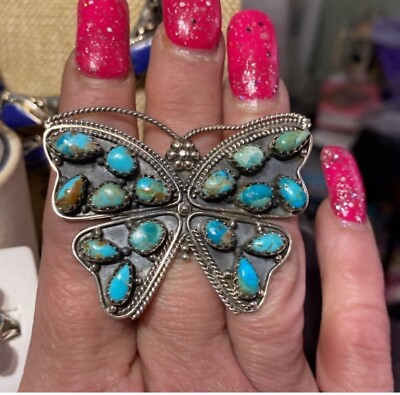 Native American Sterling Silver Handmade Turquoise Butterfly Ring Size 6 Or 8. $325.00