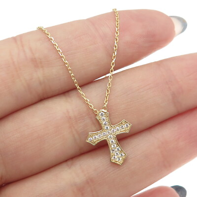 #ad 925 Sterling Silver Gold Plated Round Cut C Z Cross Chain Necklace 16 18quot; $24.95