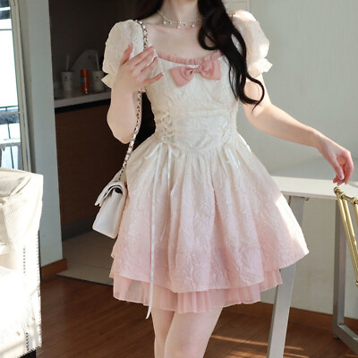 Sweet Girls Bowknot Princess A Line Dress Japanese Cute Lolita Party Short Dress $42.23