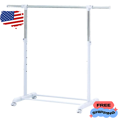 #ad Mainstays Adjustable Rolling Garment Rack Metal Chrome White Free Shipping $19.19