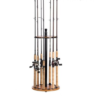 #ad Wooden Round Floor Rack Fishing Rod Holders Holds up to 16 Rods $20.01